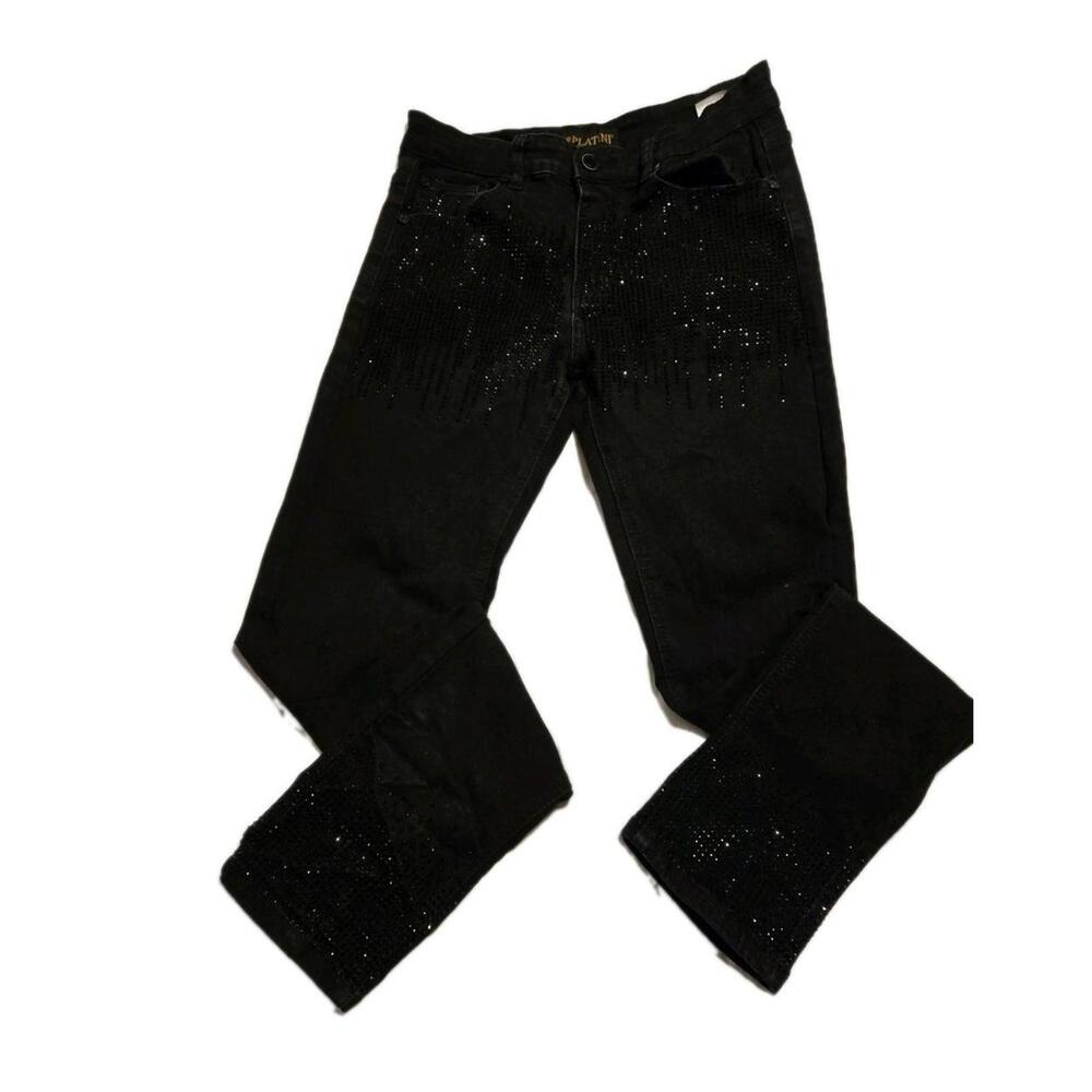 Platini C. Black Rhinestone Embellished Jeans Y2K Style Sz 30  Straight Leg